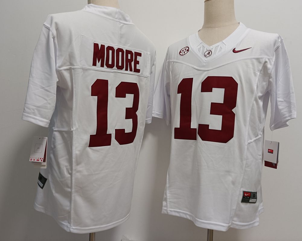 Men Alabama Crimson Tide #13 Moore White Nike 2025 NCAA Jersey->ncaa teams->NCAA Jersey
